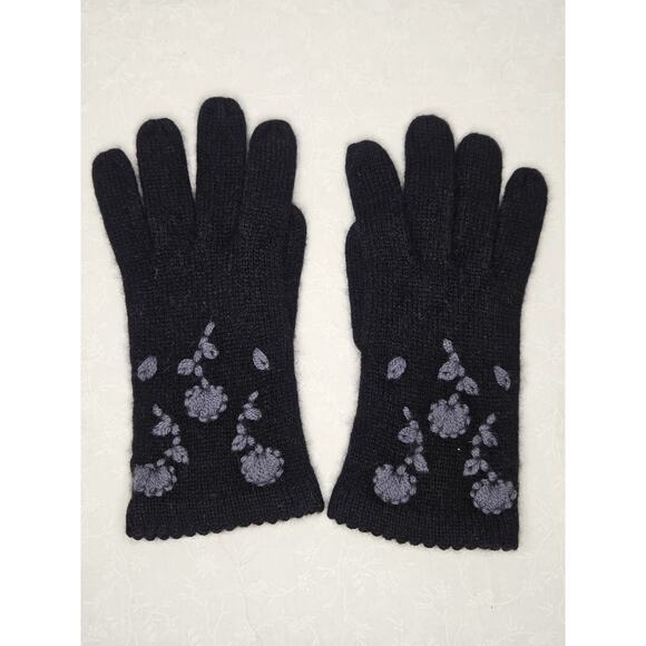 Vintage Carolina Amato Cashmere Gloves Charcoal Gray Knit Winter Gloves Embroide - Picture 1 of 7